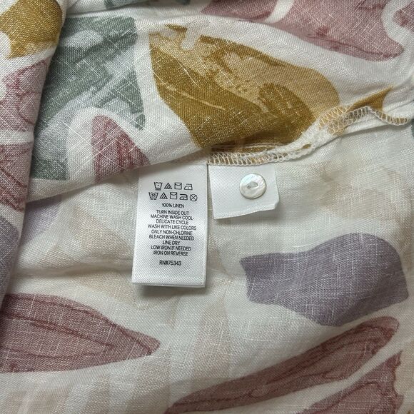 Nicole Miller NY Women's Linen Blouse Floral Short Sleeve Button Front Sz M Top - Picture 6 of 6